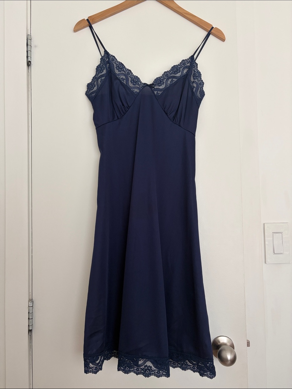 Vintage Navy Lace-Trim Slip Dress - Women Intimates & Sleepwear